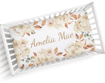 BOHO FLORAL Fitted Crib Sheet - Nursery Bedding Set Cream Floral Baby Bedding for Baby Girl Personalized Baby Shower Gift Crib Sheet Gift