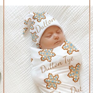 BABY BOY Winter Cookie Swaddle Blue Winter flake Personalized Newborn Boy Hospital Blanket Winter Name Reveal Baby Boy Coming Home Outfit