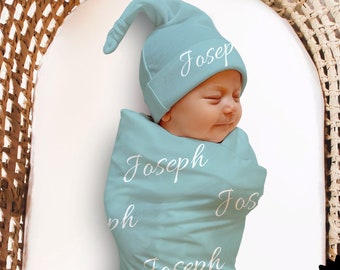 SALE! BABY NAME Swaddle - Baby Boy Swaddle And Hat Set Personalized Newborn Baby Girl Coming Home Outfit Hospital Photo Receiving Blanket