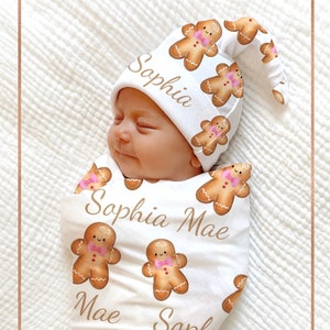 BABY GIRL Christmas Cookie Swaddle Blanket Personalized Pink Hospital Blanket Christmas Baby Name Reveal Baby Girl Coming Home Outfit
