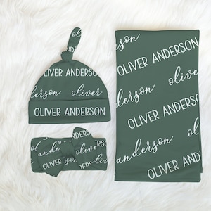 BABY BOY BLANKET -Personalized Baby Shower Gift Name Announcement Gown Knotted Hat Set Swaddle Newborn Baby Girl Coming Home Outfit Hospital