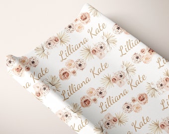 PERSONALIZED Changing Pad Cover Baby Girl Crib Sheet Crib Bedding Set Nursery Boho Floral Baby Name Blanket Baby Shower Gift Milestone