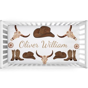 COWBOY BABY Crib Sheet - Personalized Baby Bedding Ranch Cowboy Crib Bedding Cowboy Nursery Bedding Set with Name Fitted Crib Sheet Changing