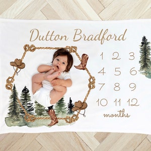 PERSONALIZED Baby BOY Milestone Blanket Cowboy Western Monthly Ranch Month Custom Age Growth New Mom Baby Shower Gift Neutral Boho Minky