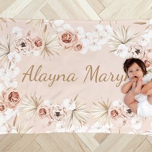 FLORAL GARDEN Baby Girl Crib Sheet Personalized Crib Bedding Set Nursery Boho Floral Custom Baby Name Blanket Baby Shower Gift Milestone