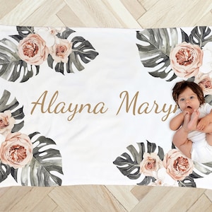 PERSONALIZED Baby Girl Crib Bedding Nursery Neutral Boho Floral Personalized Crib Sheet Custom Baby Shower Gift Set Tropical Name Blanket