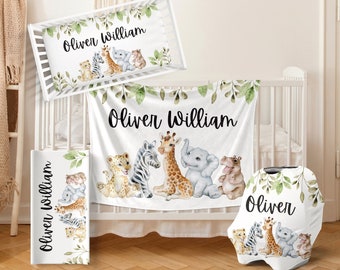 Safari Crib Bedding Set Safari Nursery Animal Baby Bedding Set Jungle Crib Sheet Baby Boy Bedding Crib Bedding Personalized Baby Shower Gift