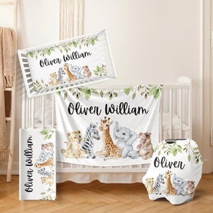 Safari Crib Bedding Set Safari Nursery Animal Baby Bedding Set Jungle Crib Sheet Baby Boy Bedding Crib Bedding Personalized Baby Shower Gift