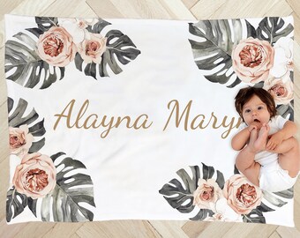 PERSONALIZED Baby Girl Crib Bedding Nursery Neutral Boho Floral Personalized Crib Sheet Custom Baby Shower Gift Set Tropical Name Blanket