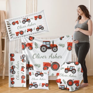 RED TRACTOR Nursery Crib Bedding Set Personalized Baby Shower Gift Boy Blanket Fitted Crib Sheet Changing Pad Cover Car Seat Cover Pillow