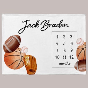 BABY BOY Milestone Blanket Sports Baby Shower Gift Monthly Growth Tracker Personalized Baby Month Basketball Football Baseball Glove Etsy Canada