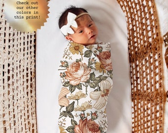 VINTAGE Floral Swaddle Blanket Newborn Baby Girl Coming Home Outfit  Flower Baby Shower Gift Hospital Photo Outfit Hat Headband Newborn