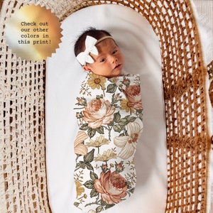 VINTAGE Floral Swaddle Blanket Newborn Baby Girl Coming Home Outfit  Flower Baby Shower Gift Hospital Photo Outfit Hat Headband Newborn