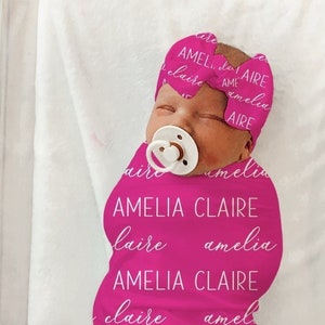 SALE! BABY NAME Swaddle - Baby Boy Swaddle And Hat Set Personalized Newborn Baby Girl Coming Home Outfit Hospital Photo Receiving Blanket