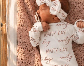 SALE! BABY NAME Blanket - Baby Girl Swaddle Hat Headband Personalized Baby Girl Coming Home Outfit Hospital Photo Custom Baby Shower Gift