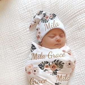 BABY NAME SWADDLE Blanket Personalized Boho Floral Custom Baby Girl Personalized Shower Gift Baby Girl Going Home Outfit Hospital Photo