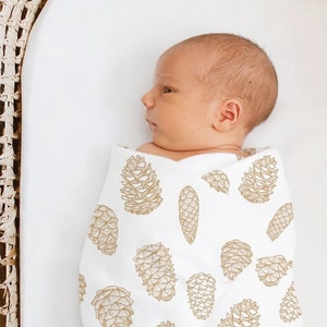 GOLD PINECONE Swaddle Gold Hospital Photo Blanket Winter Baby Outfit Newborn Winter Gender Neutral Coming Home Outfit