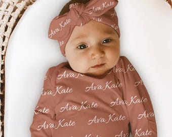 BABY NAME Blanket - Personalized Newborn Boy Baby Gift Newborn Baby Girl Coming Home Outfit Hospital Photo Receiving Hat Swaddle