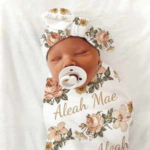 PERSONALIZED VINTAGE Floral Swaddle Blanket Newborn Baby Girl Coming Home Outfit Name Baby Blanket Baby Shower Gift Hospital Photo Outfit