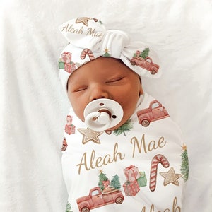 Christmas Swaddle Blanket Personalized Gender Neutral Christmas Hospital Photo Christmas Baby Name Outfit Girl Baby Boy Coming Home Outfit