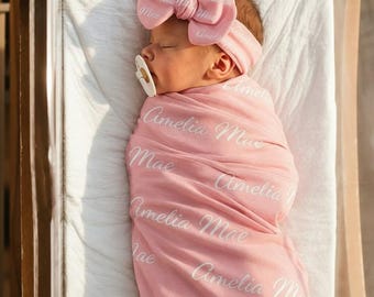 Swaddle - Personalized Baby Name Coming Home Outfit, Newborn Hospital Photo Receiving Blanket Baby Shower Gift for baby girl or baby boy
