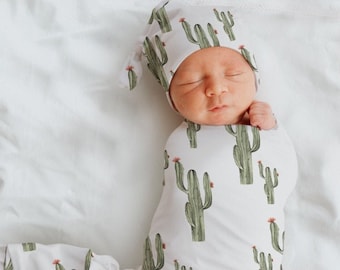 KAKTUS Swaddle Decke Hut Set Stirnband Neugeborene Baby Mädchen Geschenk Neugeborene Baby Mädchen nach Hause kommen Outfit Krankenhaus Foto-Empfang