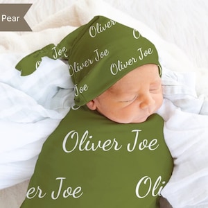 PERSONALIZED SWADDLE Hat Baby Name Blanket Baby Boy Coming Home Outfit Newborn Knotted Hat Baby Shower Gift Girl Hospital Photos Gown Set