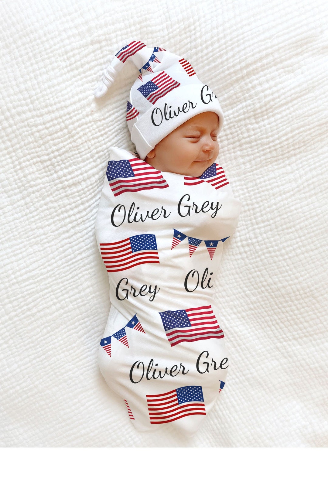 PERSONALIZED Patriotic Stars Stripes Swaddle Blanket 4th of July Baby