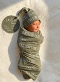 BABY NAME SWADDLE -Baby Boy Gown Knotted Hat Set Personalized Newborn Baby Boy Coming Home Outfit Hospital Photo Outfit Sign Prop
