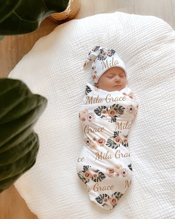 BABY NAME SWADDLE Blanket Personalized Boho Floral Custom Baby Girl Personalized Shower Gift Baby Girl Going Home Outfit Hospital Photo Etsy Canada