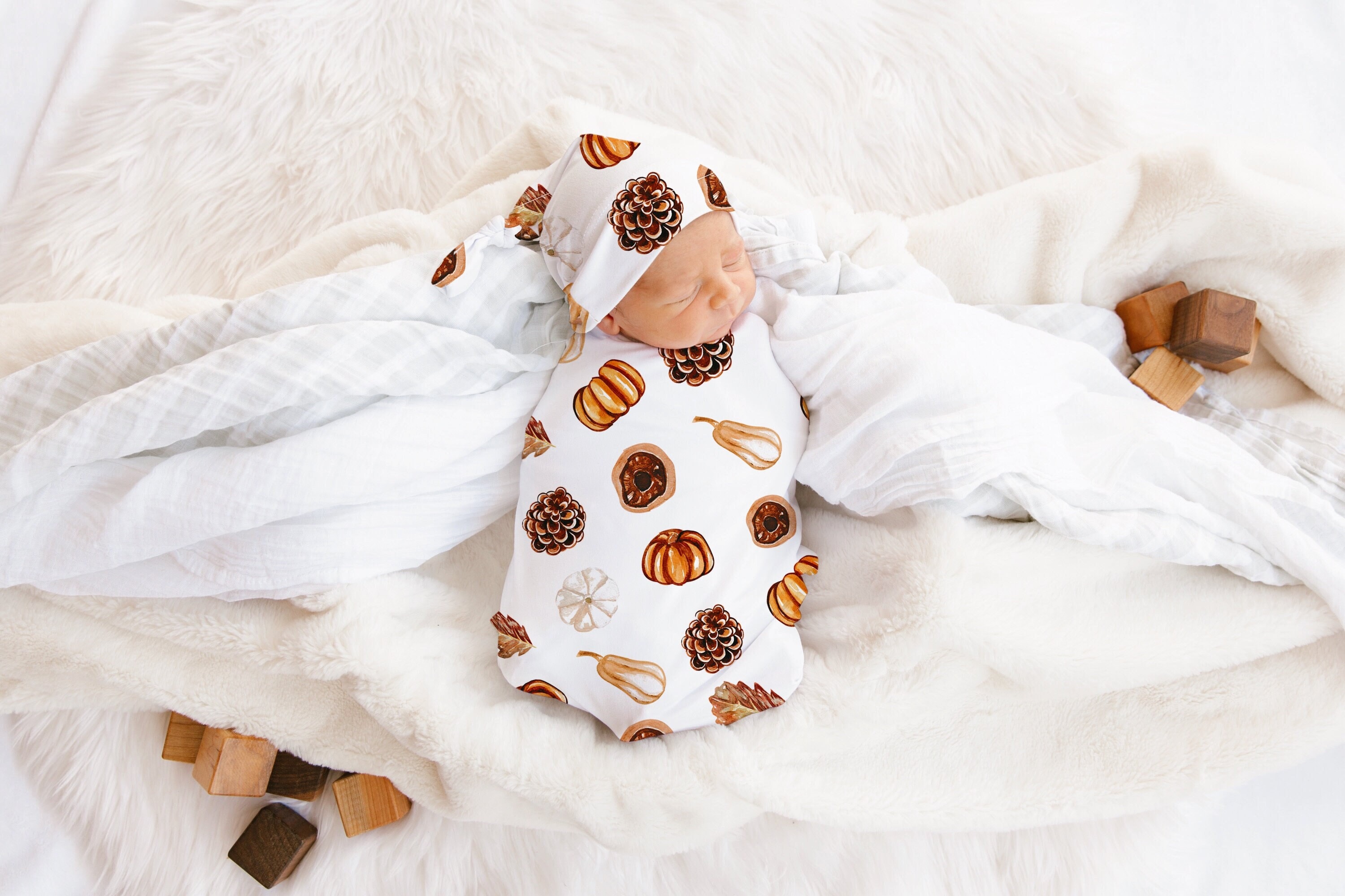 FALL Pumpkin Swaddle Blanket Newborn Gender Neutral Coming Home Outfit Thanksgiving Pinecone Halloween Baby Shower Gift Hospital Hat Etsy Canada