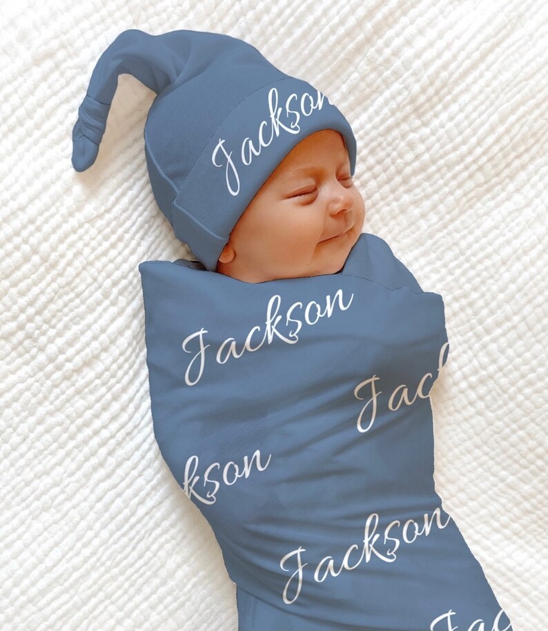 BABY NAME Swaddle Blanket Personalized Hat Newborn Boy Baby Etsy