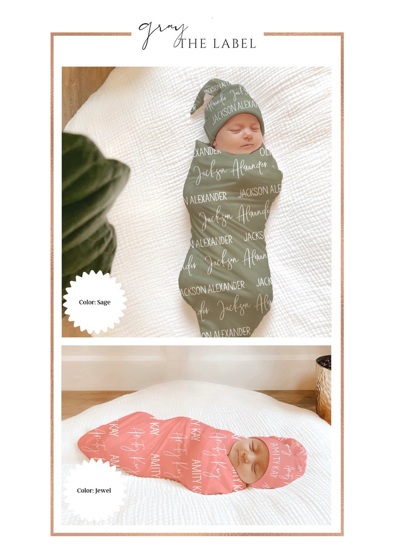 BABY NAME SWADDLE baby Boy Gown Knotted Hat Set Personalized Etsy