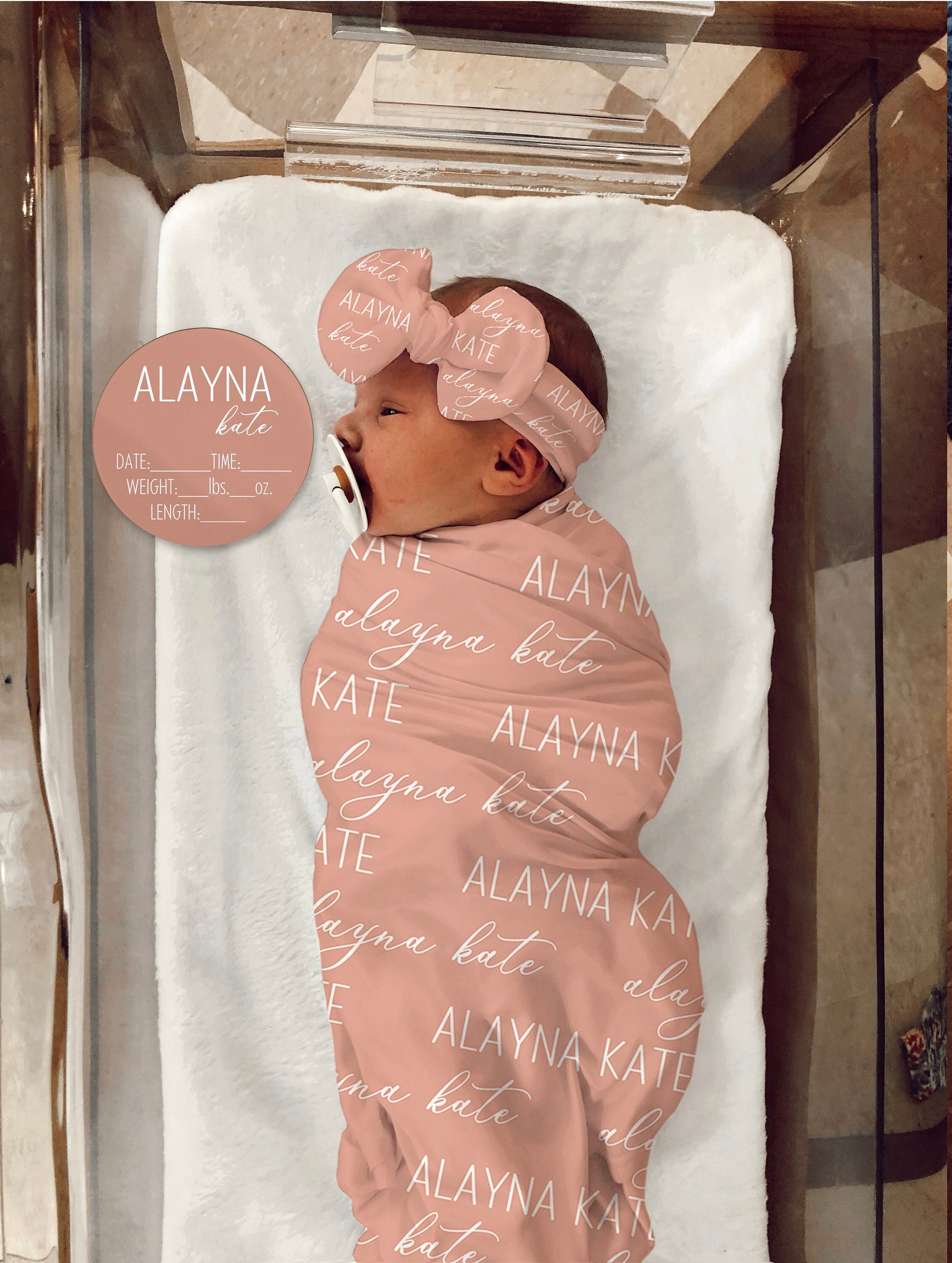 NEW! BABY NAME Swaddle - Baby Boy Swaddle Hat Headband Personalized Newborn Baby Girl Coming Home Outfit Hospital Photo Receiving Blanket