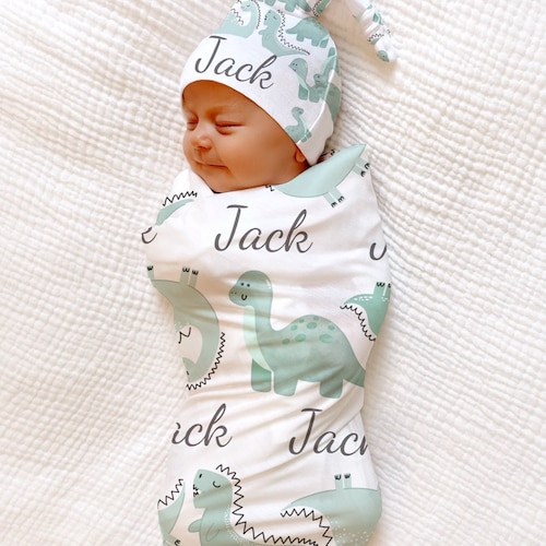 Personalized Swaddle Blanket Baby Boy Coming Home Dinosaur Etsy