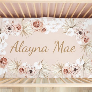 FLORAL GARDEN Baby Girl Crib Sheet Personalized Crib Bedding Set Nursery Boho Floral Custom Baby Name Blanket Baby Shower Gift Milestone