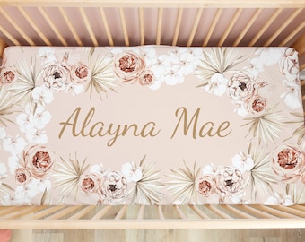 FLORAL GARDEN Baby Girl Crib Sheet Personalized Crib Bedding Set Nursery Boho Floral Custom Baby Name Blanket Baby Shower Gift Milestone