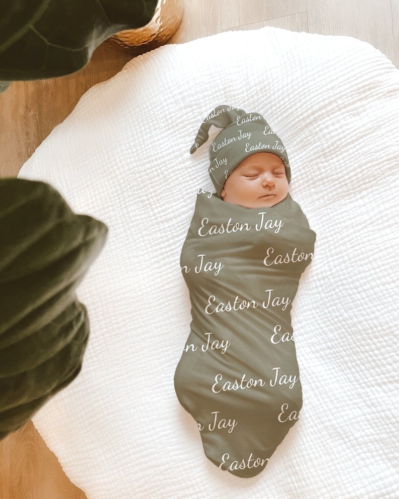 BABY NAME Swaddle Blanket Personalized Hat Newborn Boy Baby Etsy