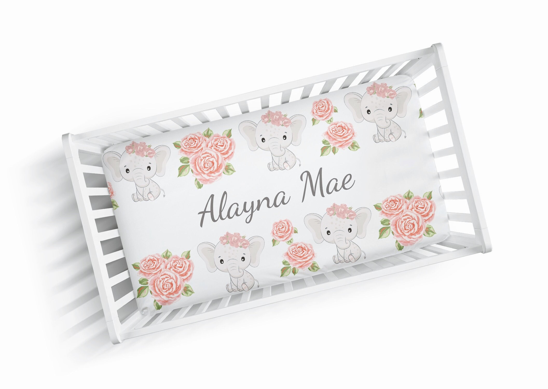 FLORAL ELEPHANT Crib Bedding Set Girl Baby Girl Nursery Bedding Pink Floral Baby Bedding Set Personalized Baby Blanket Baby Name Crib Sheet