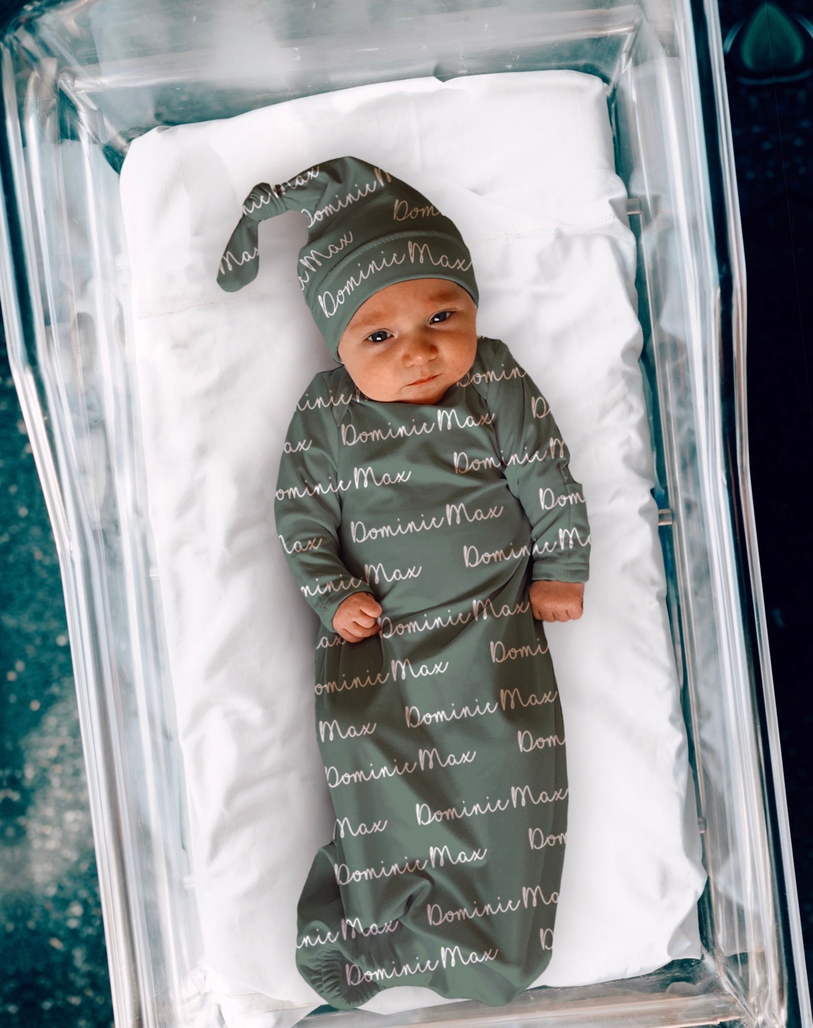 NAME BABY GOWN baby Boy Swaddle Knotted Hat Set Personalized Etsy