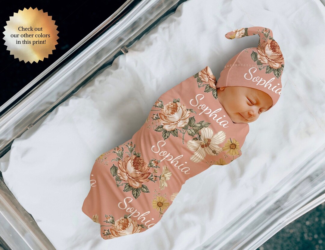 PERSONALIZED PINK Floral Swaddle Blanket Newborn Baby Girl Coming Home ...