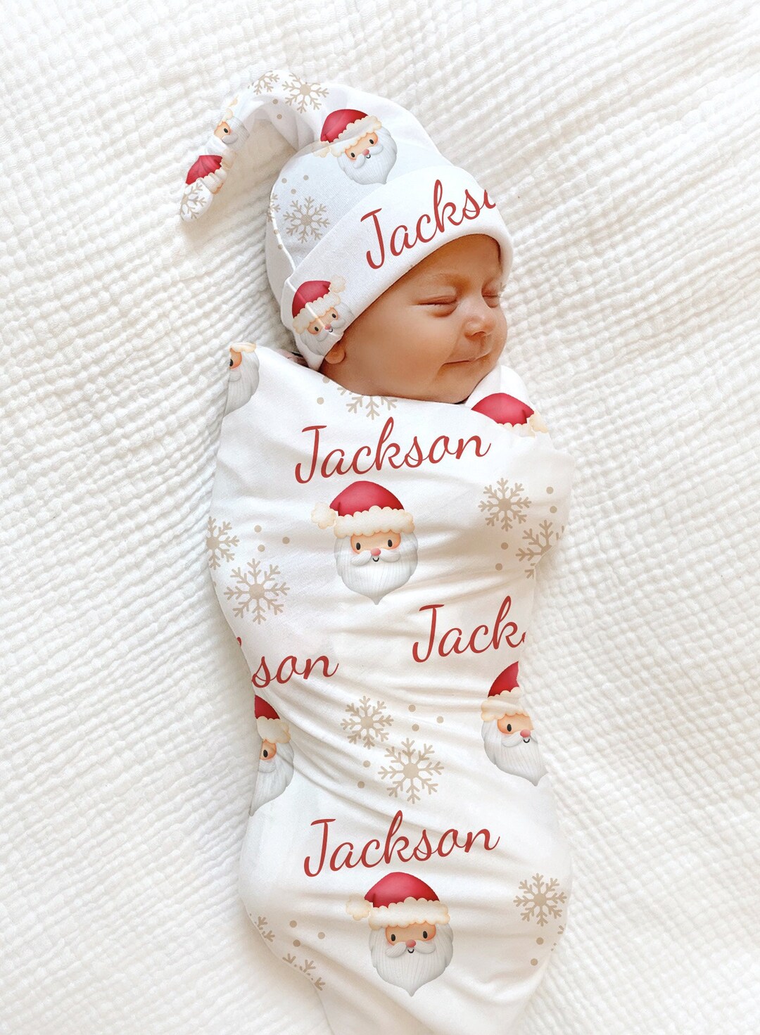 SANTA BABY BOY Christmas Swaddle Blanket Personalized Newborn Boy