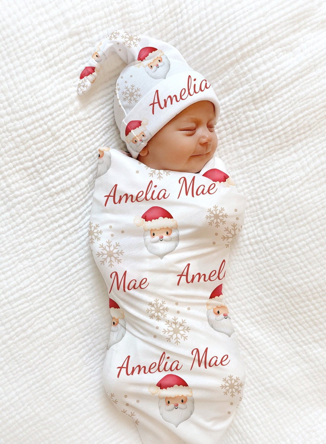 PERSONALIZED BABY GIRL Christmas Swaddle Blanket Santa Newborn Girl