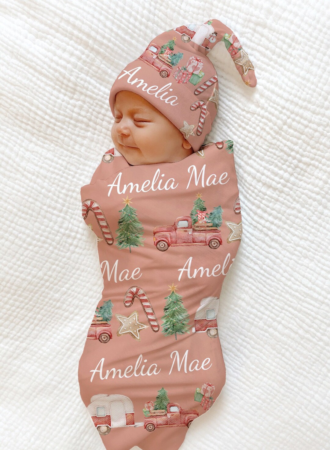 PINK Christmas Swaddle Blanket Personalized Christmas Baby Girl