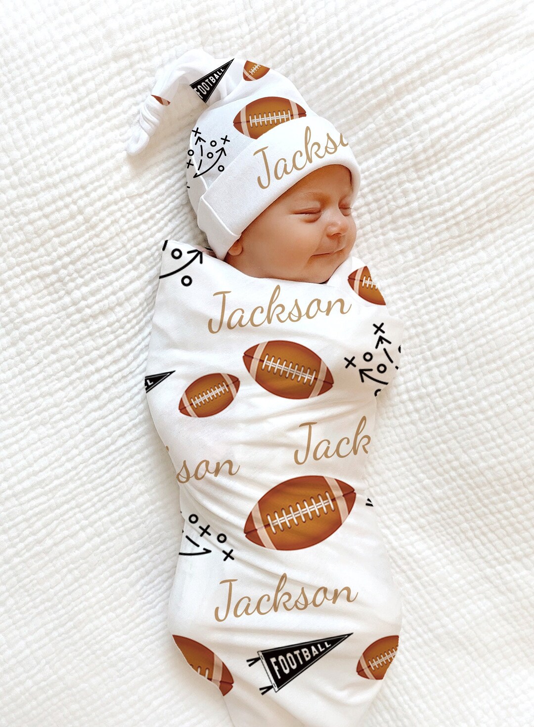 Football Baby Blanket, Name Baby Boy Swaddle Personalized Shower Gift