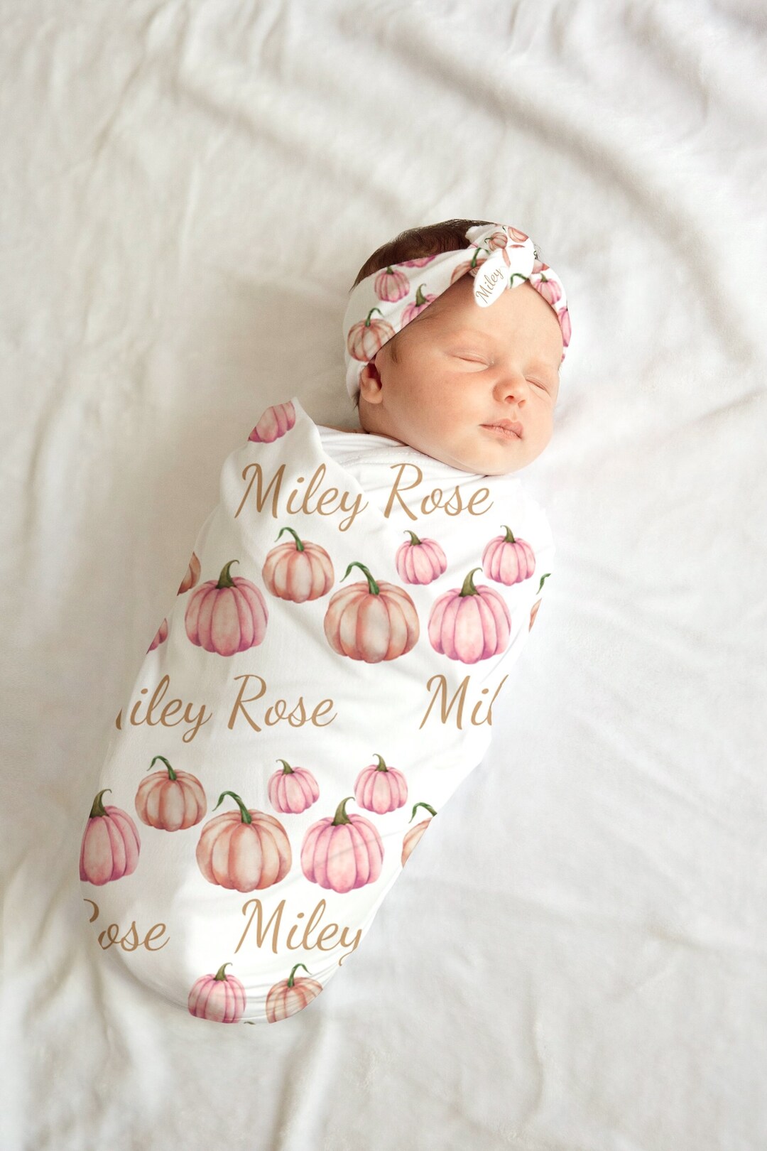PERSONALIZED PINK Pumpkin Swaddle Baby Name Blanket, Baby Girl Coming ...
