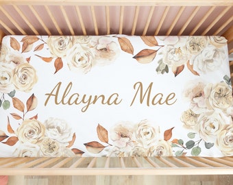 BOHO Floral Crib Sheet / Personalized Baby Bedding Baby Girl Flower Baby Shower Gift Floral Nursery Set Swaddle Blanket Newborn Fitted Crib
