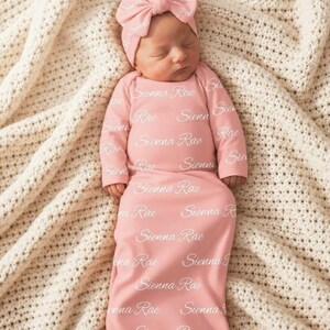 Baby Name Swaddle, Personalized Newborn Wrap Set - Coming Home Outfit, Hat And Receiving Blanket, Hospital Photo Prop Keepsake image 2