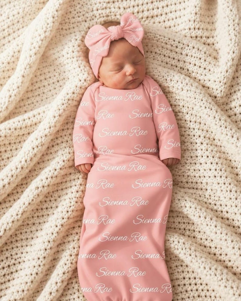 Baby Name Swaddle, Personalized Newborn Wrap Set - Coming Home Outfit, Hat And Receiving Blanket, Hospital Photo Prop Keepsake image 2