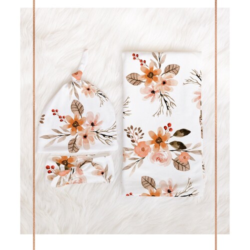 Morubut Newborn Baby Girl Floral Swaddle Blanket & Hat Set – Oversized, Super Soft (0-6 Months)